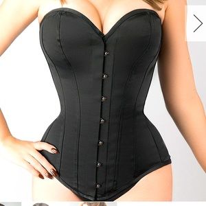 Instant Shape Black Satin Longline Overbust